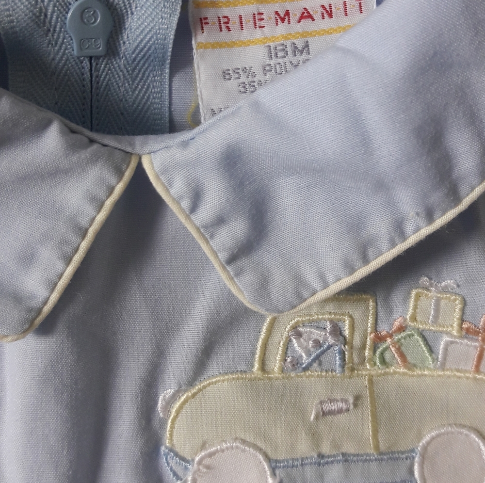 VTG "FRIEMANIT" BABY BLUE BOY ROMPER! 18 MOS.